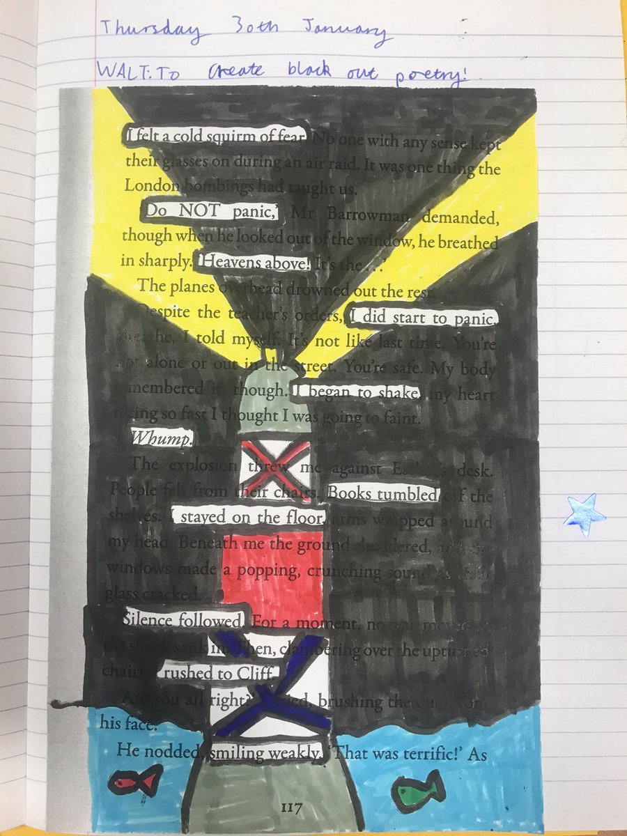 MrsL_Year6's tweet photo. I think I found this idea on here for Letters from the Lighthouse blackout poetry. My class thoroughly enjoyed creating these today. Not bad for a first attempt! https://t.co/rxZ5eG3Nyr