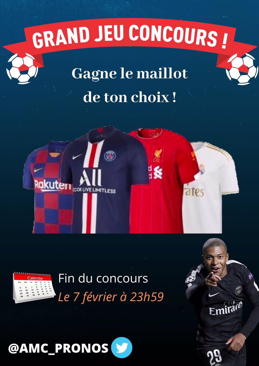 AMC_PRONOS's tweet photo. À l’occasion de l’ouverture de mon compte, je fais gagner un maillot⚽️        
Pour participer, il suffit de suivre la page @AMC_PRONOS, de rt et de mentionner 2 amis en commentaire🔥🎁

Profitez-en, le TAS s’effectuera le 8 février⏳ 

Bonne chance à tous☘️ #Concours #pronos https://t.co/vIs8CI30ND