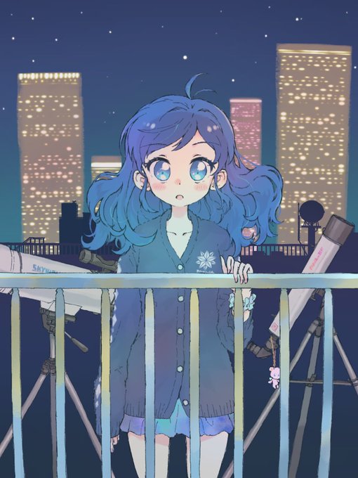 「blue hair night sky」 illustration images(Oldest)