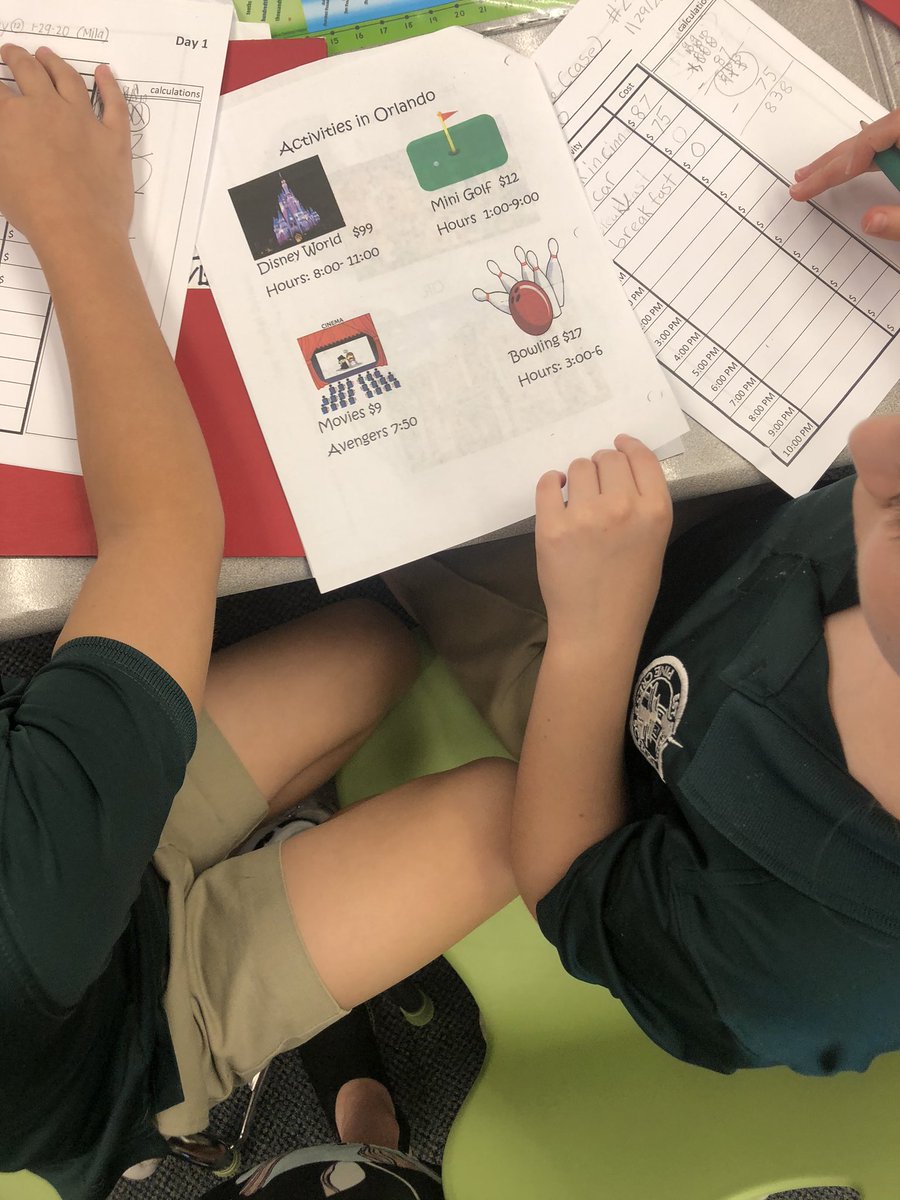 MeganWeissman's tweet photo. Ss got a budget and now they are planning a vacation in Florida! They are working with partners to plan the perfect trip and still have money leftover. Ss are LOVING this math project!!!@PineCrestSch #pc2nd #pclowerschool #oneofthebestthings https://t.co/QFg92JiFPD