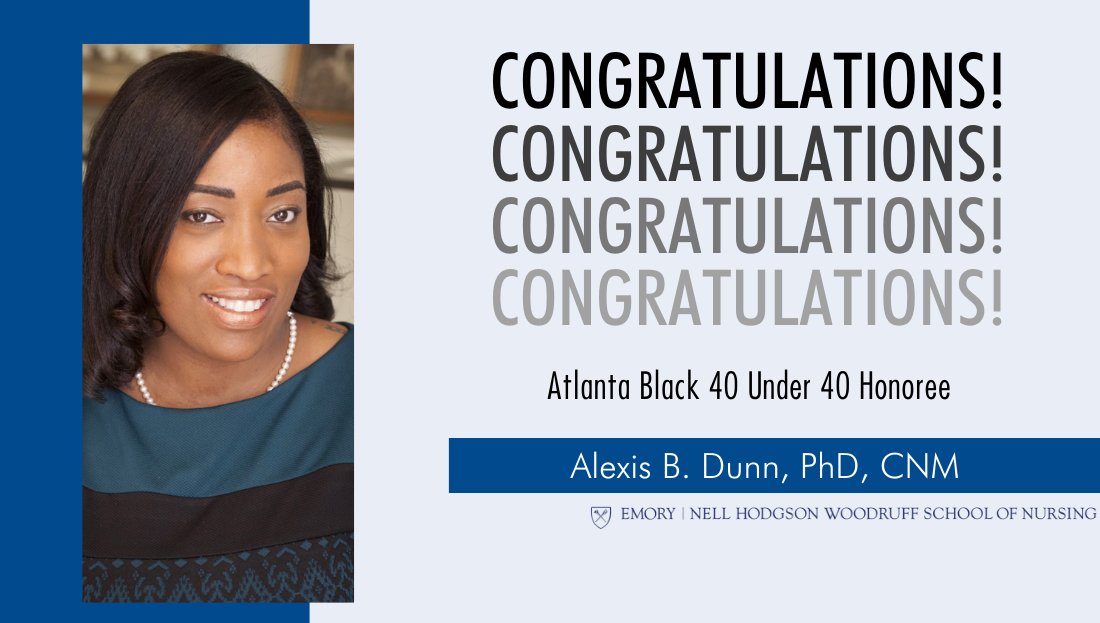 We are excited to congratulate one of our research assistant professors, Alexis B. Dunn, for her outstanding work and nomination for this year's Atlanta Black 40 Under 40 list. She will be honored this Saturday at Everything Atlanta Magazine's reception. bit.ly/30Iubkq