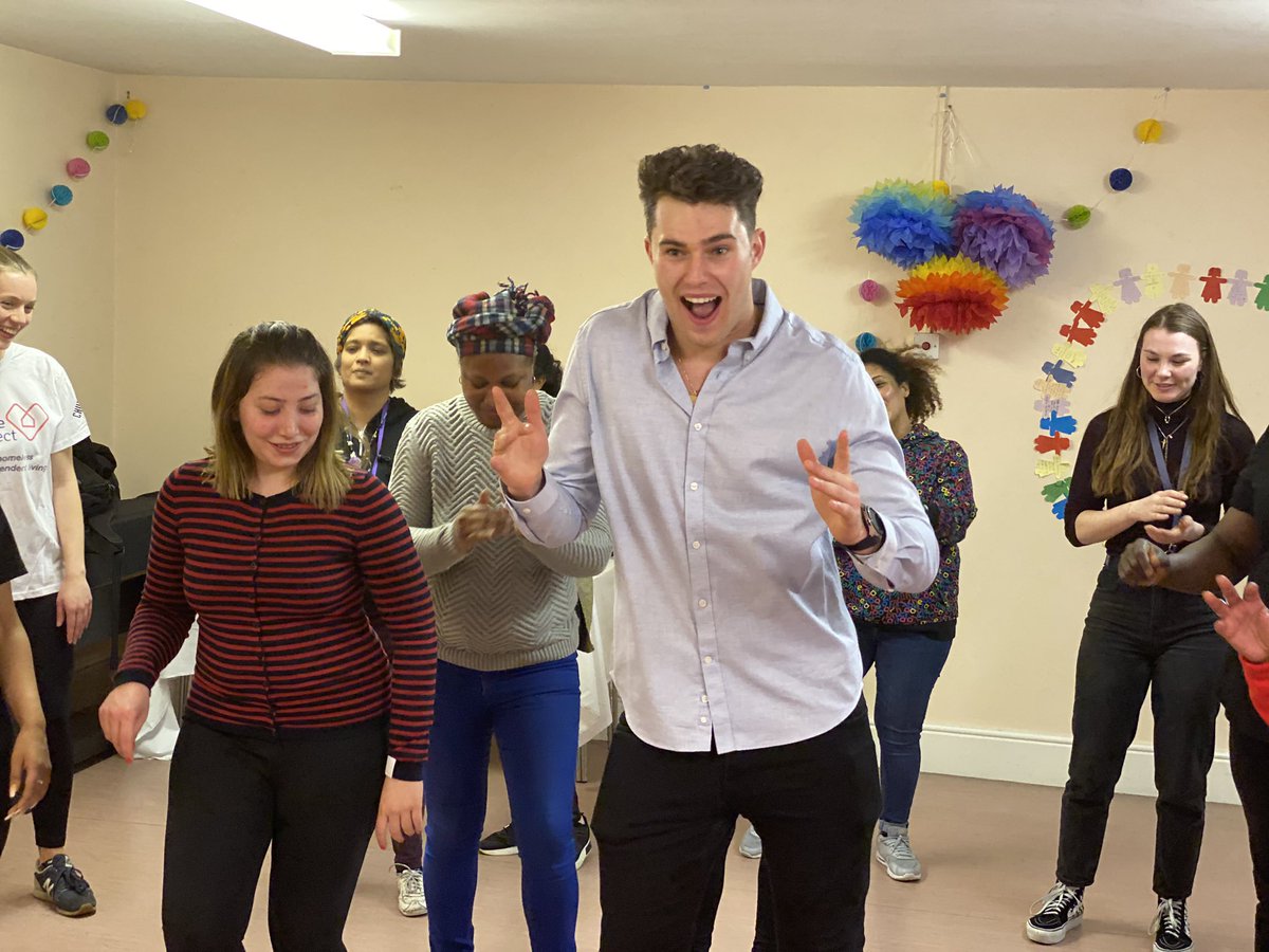 MarylebonePrjct's tweet photo. ‘There’s always time to put a smile on somebody’s face’ - amazing words by @CurtisPritchard @GreatDancerTV #TGD who got #maryleboneproject ladies wiggling, hip shaking &amp; grinning from ear-to-ear yesterday. Wonderful welcoming you Curtis 🕺💃#homelessness #charity #dreamscometrue https://t.co/q61gAbXTjc