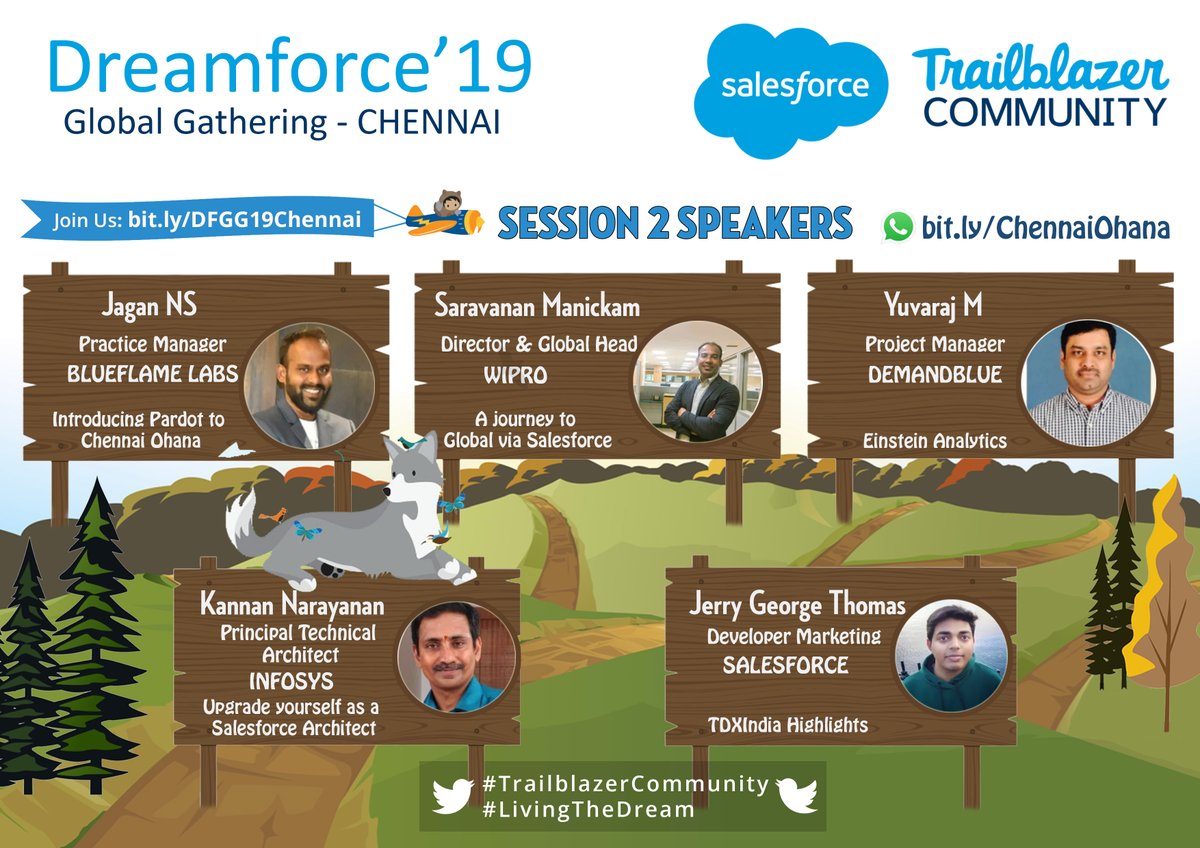 Session 2 Speakers - Dreamforce'19 Global Gathering - Chennai, Feb 1, 2020 bit.ly/DFGG19Chennai
#TrailblazerCommunity #livingthedream <a href="/Jagan_ns_/">Jagan NS</a> <a href="/jerrysfdc/">Jerry George Thomas</a> <a href="/demandblue/">DemandBlue</a> <a href="/softsquare/">Softsquare-the Salesforce Experts</a>