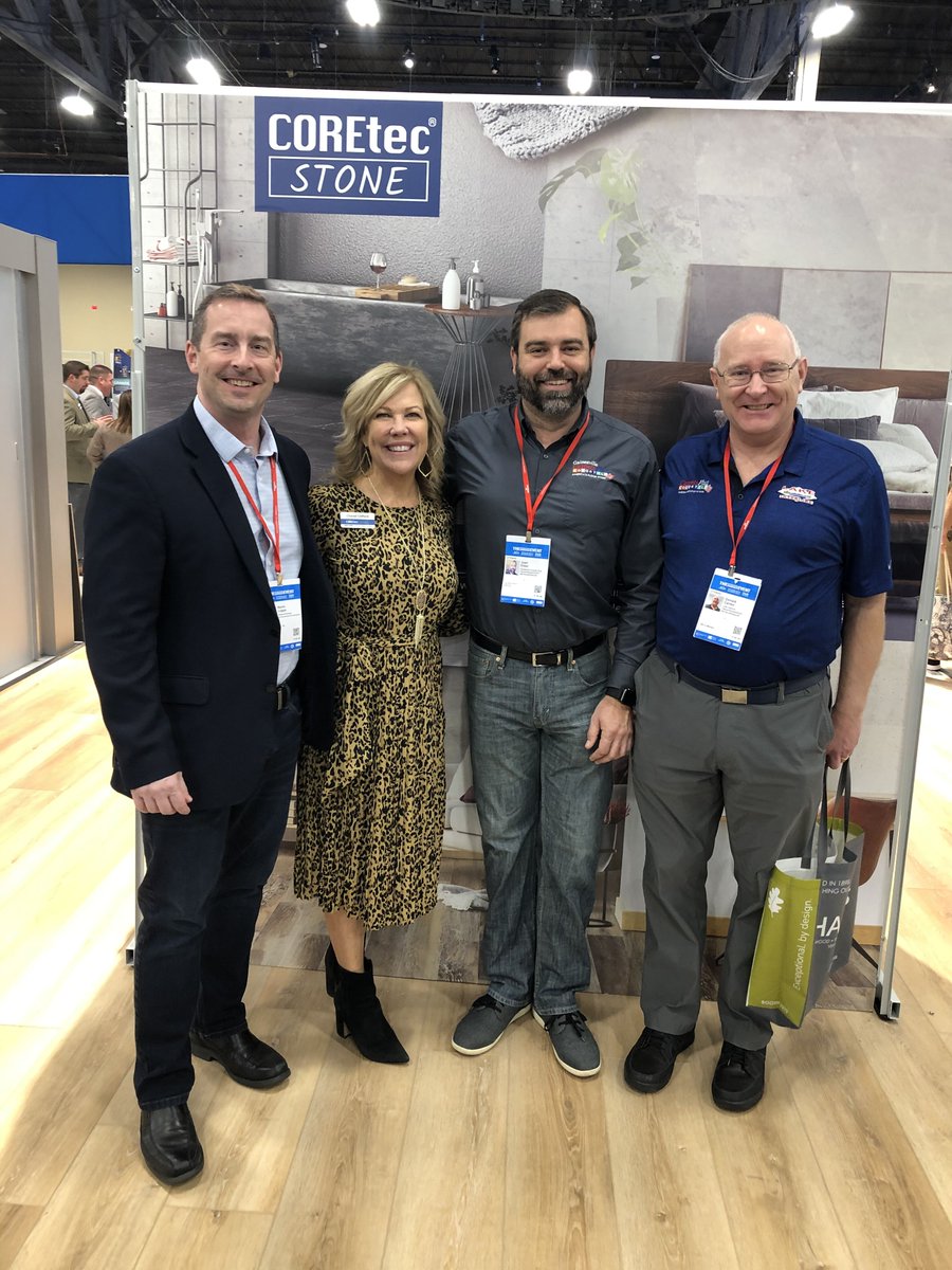 alliancefloring's tweet photo. During Day 2 of Surfaces, Kevin Logue, Josh Elder, and Don Cantor had an opportunity to meet with Chanel Clifford to discuss the latest COREtec introductions. #TISE2020 #Sufaces2020 #COREtec #CarpetsPlus #AllianceFlooring @kevinlogue https://t.co/IC0v8GB0xa