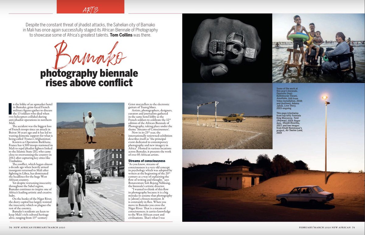 BamakoBiennale's tweet photo. FINAL WEEK:
@BamakoBiennale 2019 featured in @NewAfricanMag
Thanks @thomashcollins1
#StreamsofConsciousness #RencontresdeBamako https://t.co/hIQOAQfkac