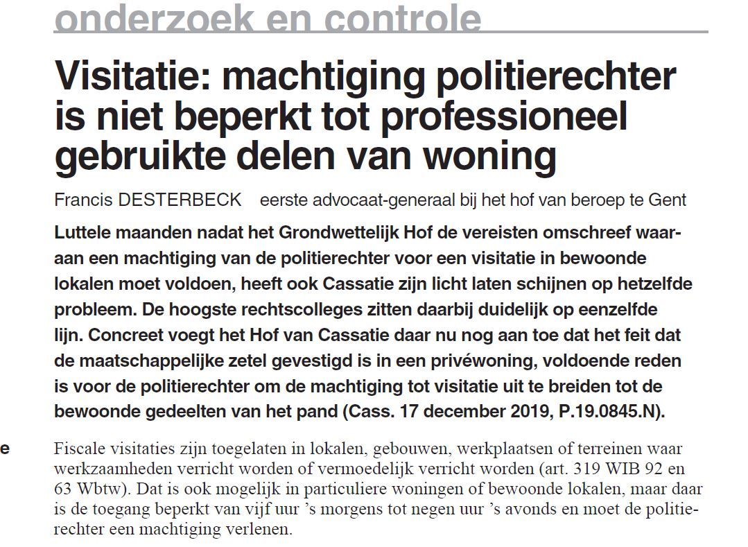 FiscAct's tweet photo. Fiscus mag bij controle automatisch ook privévertrekken betreden als bedrijfszetel in woning gevestigd is. Geen speciale motivatie nodig, zegt Cassatie. Lees meer in FA 3. https://t.co/gbYfvKl69r
