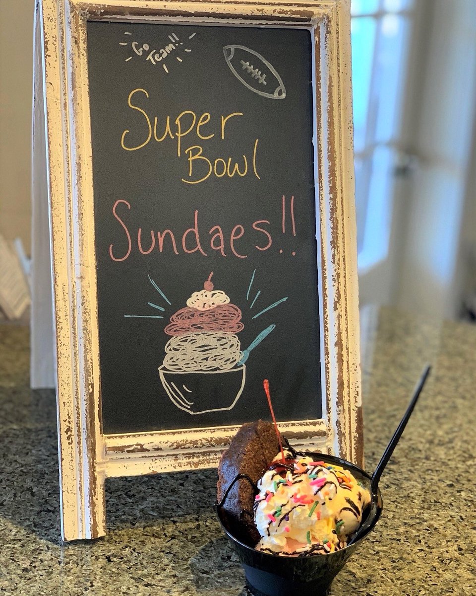 TrumpCharlotte's tweet photo. Super Bowl Sundaes are being featured this week at Trump Bakery. Enjoy 2 scoops of ice cream of your choice alongside a football brownie topped with whipped cream, sprinkles, and a cherry of course! #trumpbakery #icecreamsundae #superbowlsunday https://t.co/SQeDvbxYjx