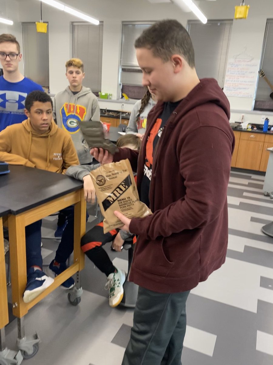 GoldbergTeach's tweet photo. @MLMSmuskies Science students bring in objects that connect to our standards. This time, a student brought in a military MRE meal to demonstrate a chemical reaction that produces heat. #authenticlearning #pl https://t.co/Nw1n16W8Dt