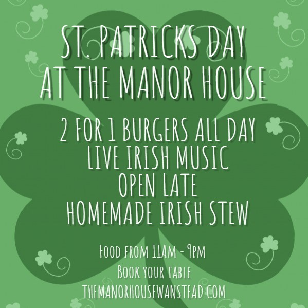 Come and enjoy the Craic with us on St Patrick's Day.
Local folk band, Folky Pokey are providing the soundtrack for 2 for 1 Burgers, Cold Guinness, Irish Stew and an all-round Fun night!
Open late

#stpatricks #stpatricksday <a href="/wanstead_food/">Wanstead Food</a> @wanstead