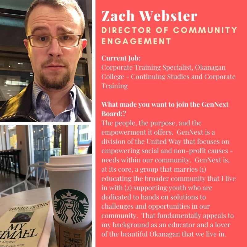 gennextkelowna's tweet photo. Big welcome back to Zach Webster who is returning to the GenNext board for another year. This year Zach is taking on the role of Director of Community Engagement. 👍

#kelownanow #youngprofessionals #kelownaprofessionals #unitedway #gennext #okanaganliving #okanagancollegealumni https://t.co/tuAfO43b8q