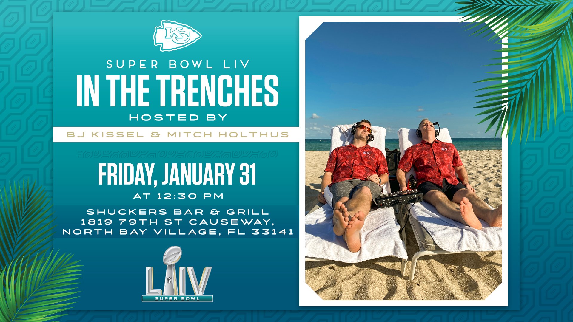 Kansas City Chiefs If You Re In Miami Come Join Bj Kissel And Mitch Holthus At Shuckers Bar Grill For A New Episode Of In The Trenches We Want Chiefskingdom Kansas City Chiefs If You Re In Miami Come Join Bj Kissel And Mitch Holthus At Shuckers Bar Grill For A New Episode Of In The Trenches We Want Chiefskingdom