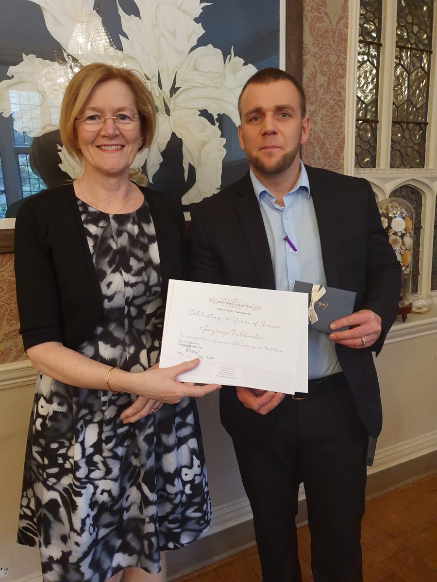 EHCpeople's tweet photo. Celebrating 5 years service @BoveyCastle! Congratulations to Adi Chimiac our Restaurant Manager, Adam Hatten our Brasserie Head Chef and Jevgenijs Falutinski our Assistant Housekeeper! Thank you for all your hard work and commitment guys! #workanniversary #teamwork #celebration https://t.co/MuYalsHzjr
