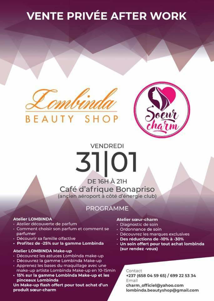 🛒 Shopping 🚩 Vente Privée
📅 31.01.2020
⌚ 16h00 - 21h00
👉 Café d'Afrique - Bonapriso
📞 658 04 59 65
#DlaYdeOut #Douala