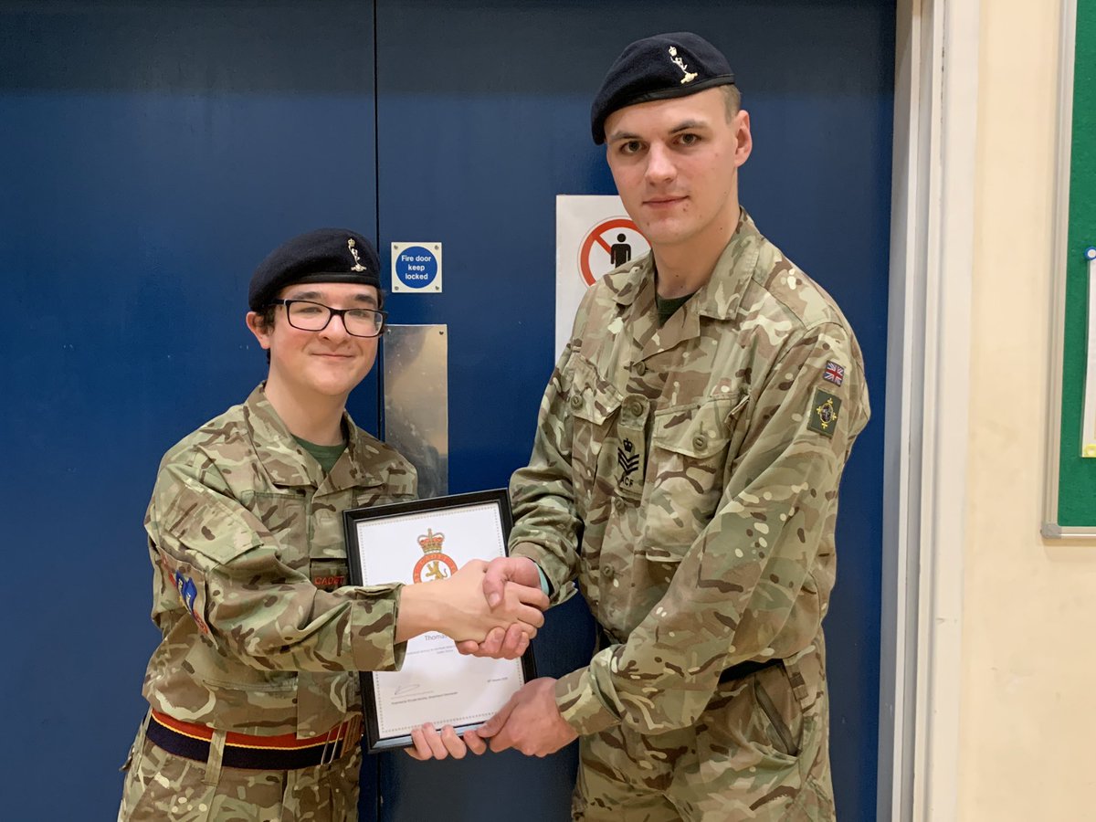 Last parade night for Cdt RSM Tommy Clark after 5 years at Horfield Detachment With DC SSI Harding. Congratulations for your outstanding contribution and successful cadet service.  Wishing you well for the future.