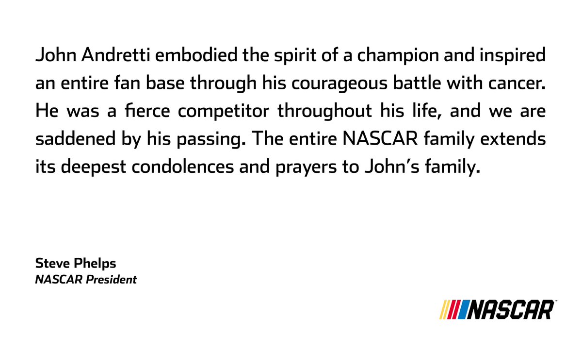 NASCAR statement on the passing of John Andretti.