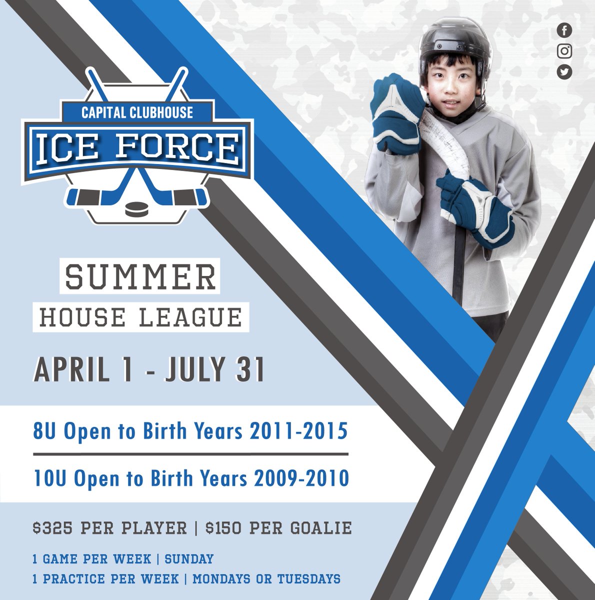 CapClubhouse's tweet photo. Introducing Ice Force! Capital Clubhouse's Summer House League! #HockeyLeague #YouthHockey https://t.co/n8CxDY5rAK https://t.co/HcdnIxHPZM