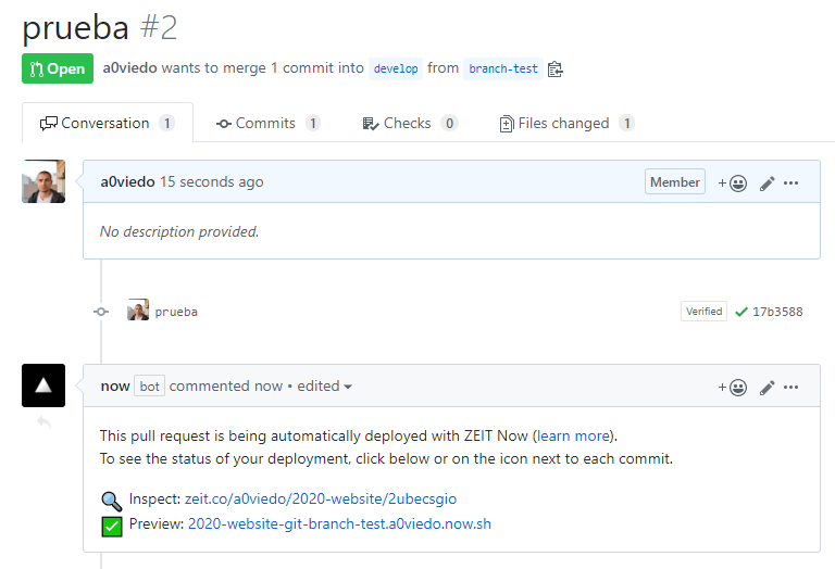 screenshot from zeit's now integration with github