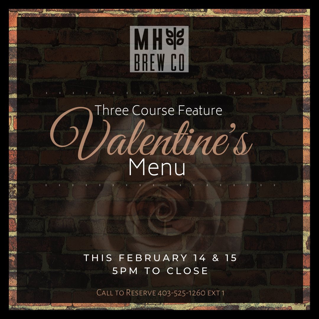 MHBrewCo's tweet photo. Valentine’s Day culinary experience at Medicine Hat Brewing Company.
Available February 14th and 15th, 5pm to close.
🌹
Reservations encouraged.
To reserve call: 403-525-1260 ext. 1
Or Email: Carla@mhbrewco.ca 
#ValentinesDay #MedHat #Timelesscraftbeer #Thishappenshere #MHBrewCo https://t.co/zC42qoqFaY