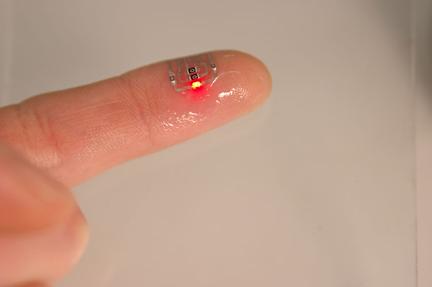 Wearable electronics attached to a finger.