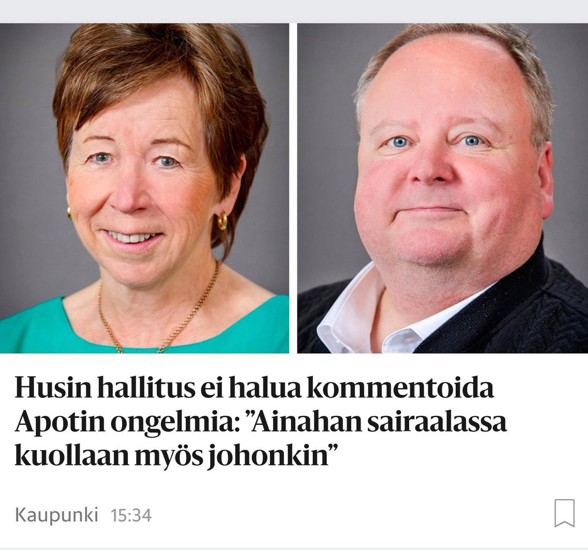 ”Uusi potilastietojärjestelmä Apotti johti potilaan kuolemaan HUS:issa.”
- muun muassa HS, IL ja MTV3 Uutiset, 30.1.2020

HUS:in hallitus: ”Ainahan sitä kuollaan johonkin...”
🤦🏼‍♂️🤦🏻‍♀️🤦🏻‍♂️🤦🏼‍♀️🤦🏿‍♂️🤦🏿‍♀️🤦🏾‍♂️🤦🏾‍♀️🤦🏽‍♂️🤦🏽‍♀️

#MitenMeniNoinNiinkuOmastaMielestä