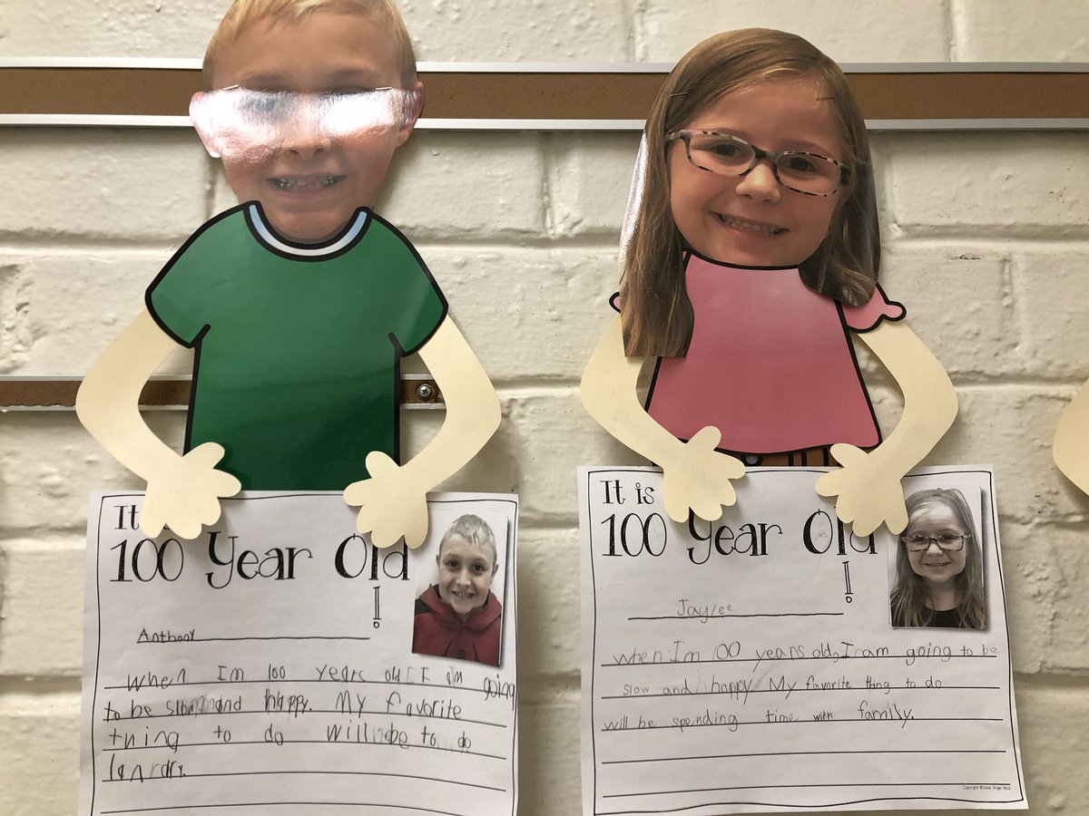 TracyGerardi's tweet photo. Nothing like giving the students a glimpse into the future, with the help of the #AgingBooth app, to help provide inspiration for a 100th day writing assignment. #BURocks #100thDayOfSchool https://t.co/V68WcVHJab