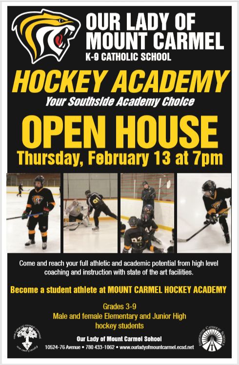 Please join us for our 2020 Open House! It will be held at Our Lady of Mount Carmel School–10524 76 AVE–on Thursday, February 13, 2020 at 7PM. For more information go to ourladyofmountcarmel.ecsd.net