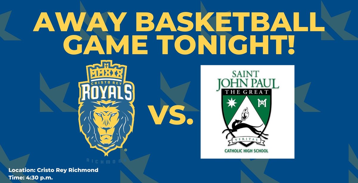 CristoReyRoyals's tweet photo. 🏀HOME BASKETBALL GAME ALERT! 🏀

Come cheer for the Royals as they take on Saint John Paul the Great Catholic High School Wolves!

Tip-off is at 4:30 p.m.!

LET'S GO ROYALS! 👑 https://t.co/mvr2hG6Mum