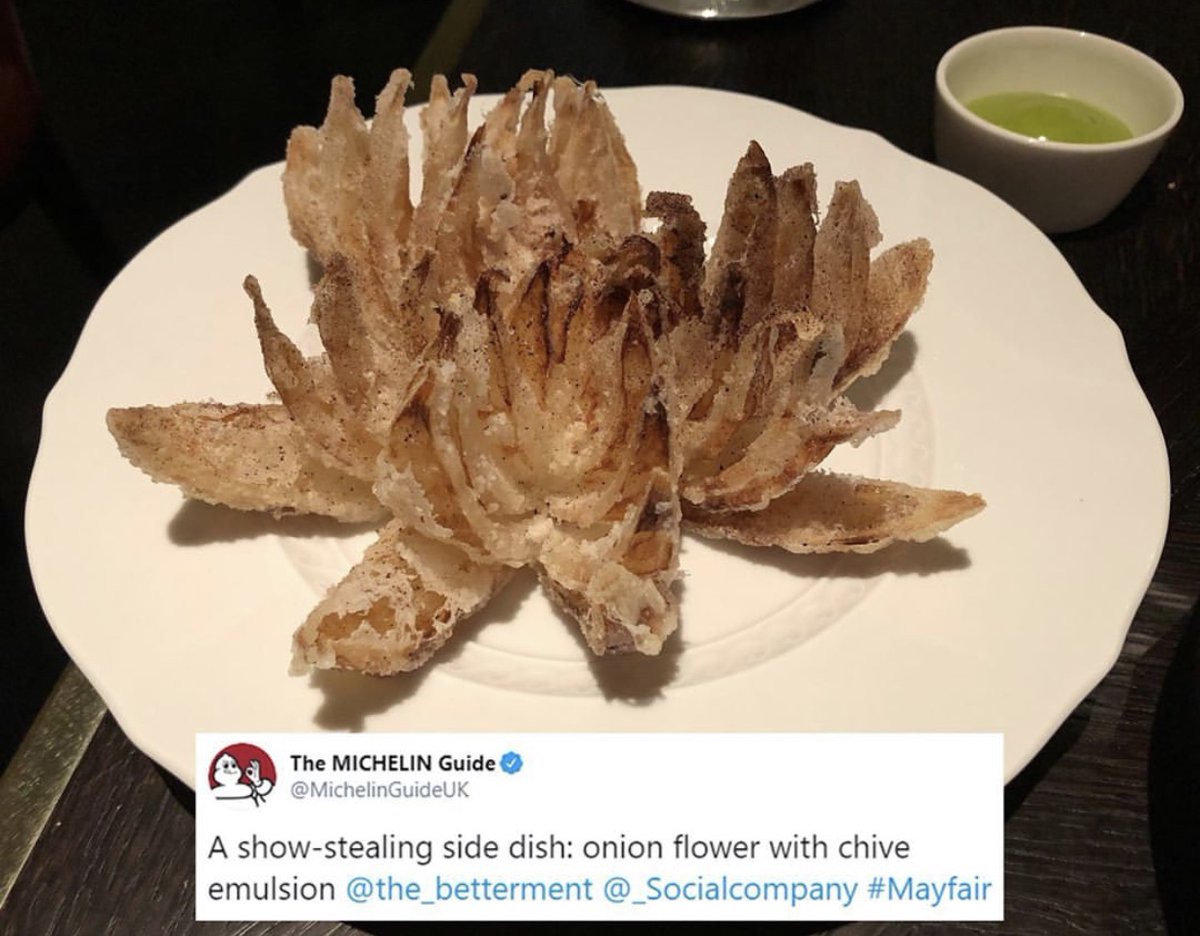 _SocialCompany's tweet photo. Repost @thebettermentmayfair
Delighted that @MichelinGuide enjoyed our “show-stealing” Onion Flower so much!
#MichelinGuide #OnionFlower #TheBettermentMayfair #JasonAtherton
.
.
.
#thesocialcompany #michelin #mayfairdining #mayfair https://t.co/ZV5l8RwxaB