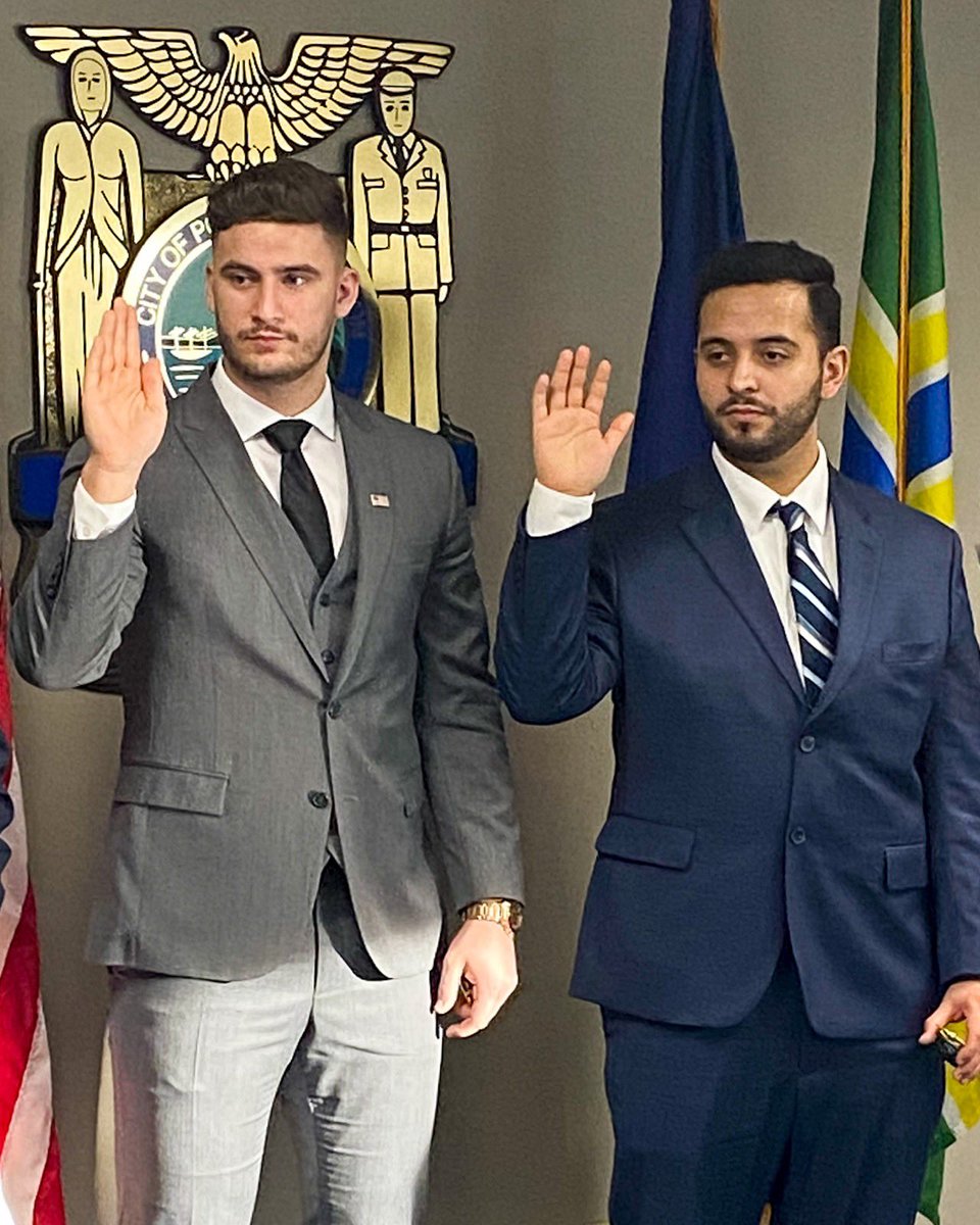 PPBCadets's tweet photo. Two former PPB Cadets were sworn in this morning as Portland Police Officers.  Congratulations Ofc. Precup and Ofc. Giron.  Good luck at basic academy! #ppbcadets https://t.co/73ngKf45eC
