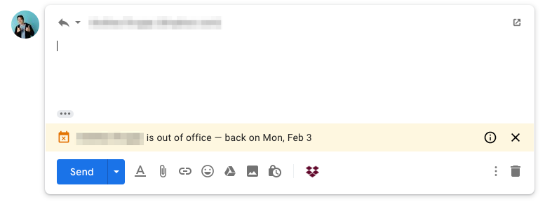 Out-of-office banner in Gmail