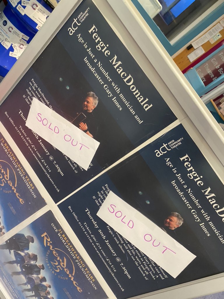 It’s a sell out tonight @arosskye with the legendary Fergie Macdonald and myself in conversation before being joined by <a href="/henderhog/">Allan Henderson</a> #addieharper #HughMaccallum for a night of it! 🎉 🥳