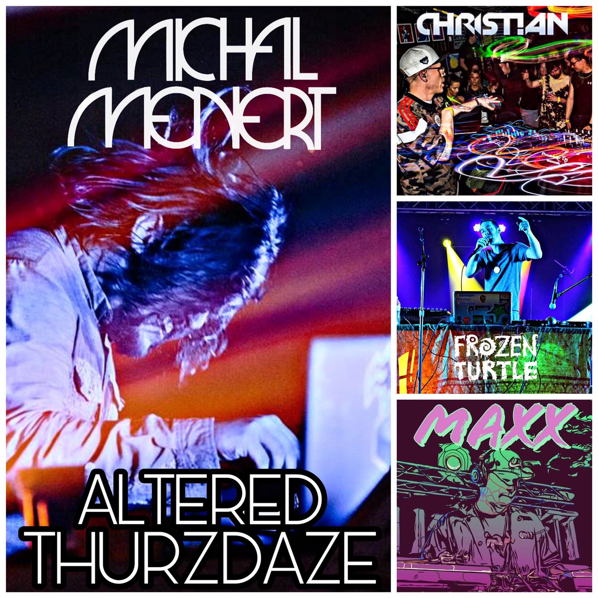 Tonight at #AlteredThurzdaze we’re excited to welcome the legendary <a href="/michalmenert/">MENERT</a> back to <a href="/TheMousetrap/">The Mousetrap</a> along with <a href="/SleepyNap/">Sleepy</a> on drums &amp; Support from <a href="/ChristianTheDJ1/">Christian the DJ</a> <a href="/frzntrtl/">Frozen Turtle ❄️🐢</a> &amp; Maxx Alexander! Stop by our table for discount tix to a ton of upcoming shows! ❤️