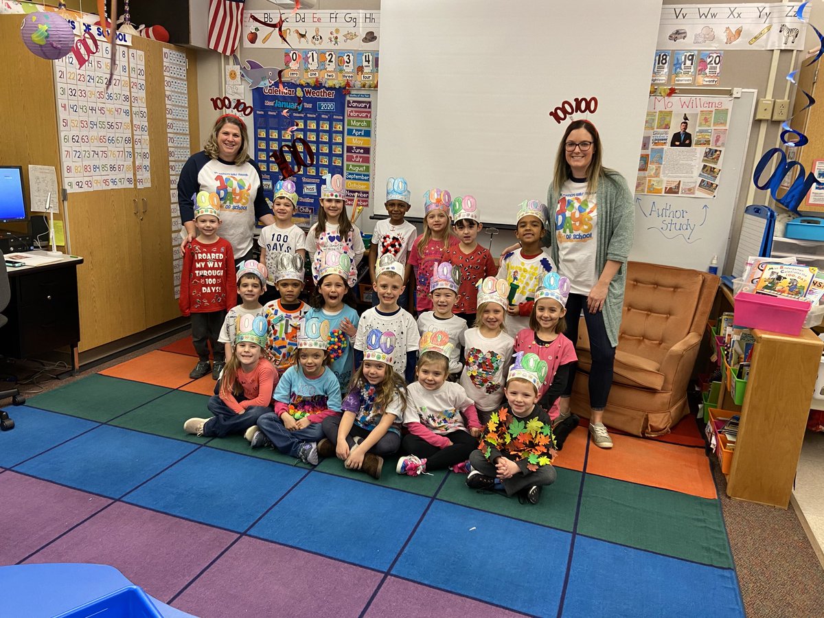 Mrs. Wirkus and Mrs. Ramsey are having a ball celebrating “100 Day” with their Kindergarten students. #RocketPride #SGASD