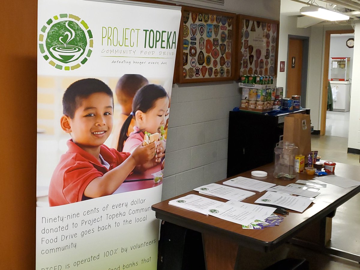 ProjectTopeka's tweet photo. We're just about to kick off Project Topeka's 34th year of Defeating Hunger Every Day. Local company and organization representatives are bringing cans of food to kick start our campaign. https://t.co/GzshVLgzMe