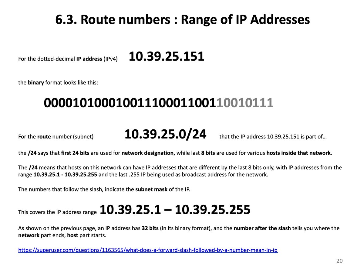 22/ ROUTE numbers : RANGE OF IP ADDRESSES