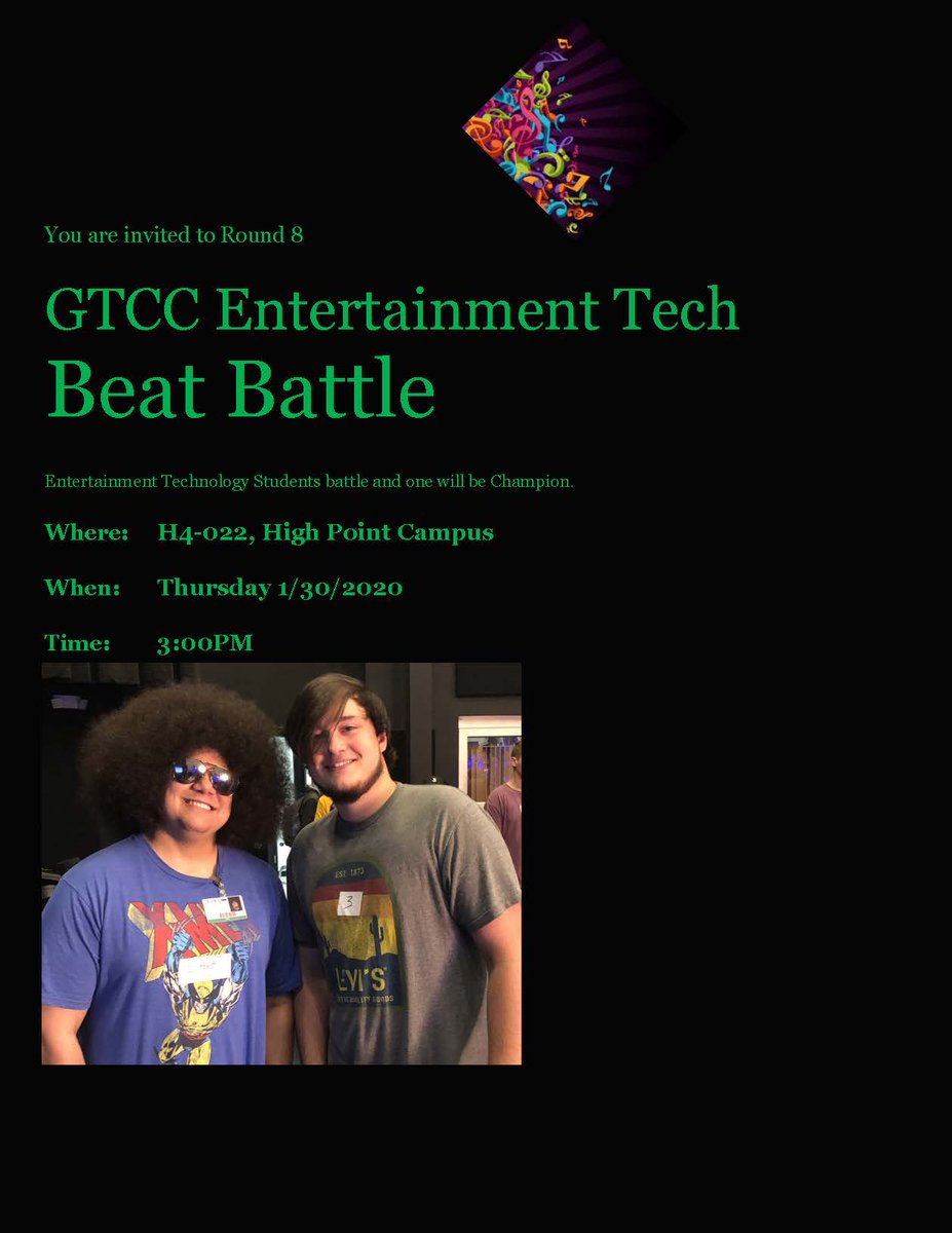 soundgtcc's tweet photo. Beat Battle Today 3:00PM High Point Campus. Live Sound Lab in H4.
#gtcc #sound #Beats #ronbarrans #Creative #music #djlife https://t.co/P8BJHj2Ebw