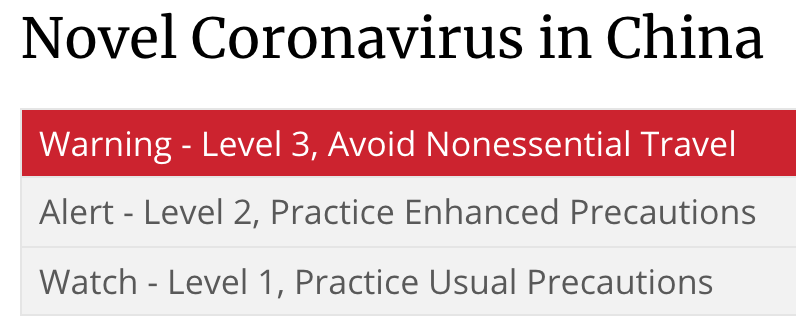 Thoughts on media/society/travel aspects of  #coronavirus. Ongoing - send items. Nothing will make me happier than to end this thread! @CDCgov issued Level 3 China warning - Avoid non-essential travel - for China. I learned its scale only goes to 3.  https://wwwnc.cdc.gov/travel/notices/warning/novel-coronavirus-china?fbclid=IwAR2cFClv2EJNmHNbVGJvH30JuBQvEQj0ruPpY_zZ8s58Z5NJlVtFlm3U-nk 1/