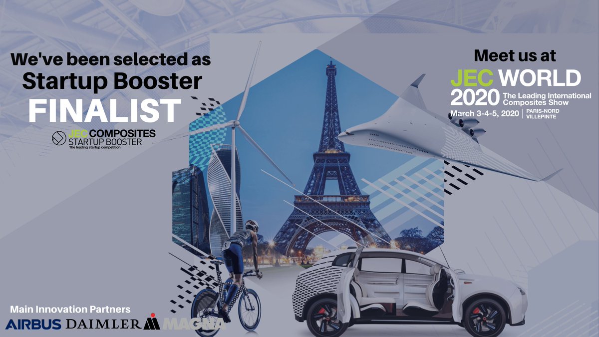 We are thrilled to announce that we have been selected as a #StartupBooster finalist for the upcoming JEC World 2020! We look forward to meeting everyone this March in Paris. #JECWorld
