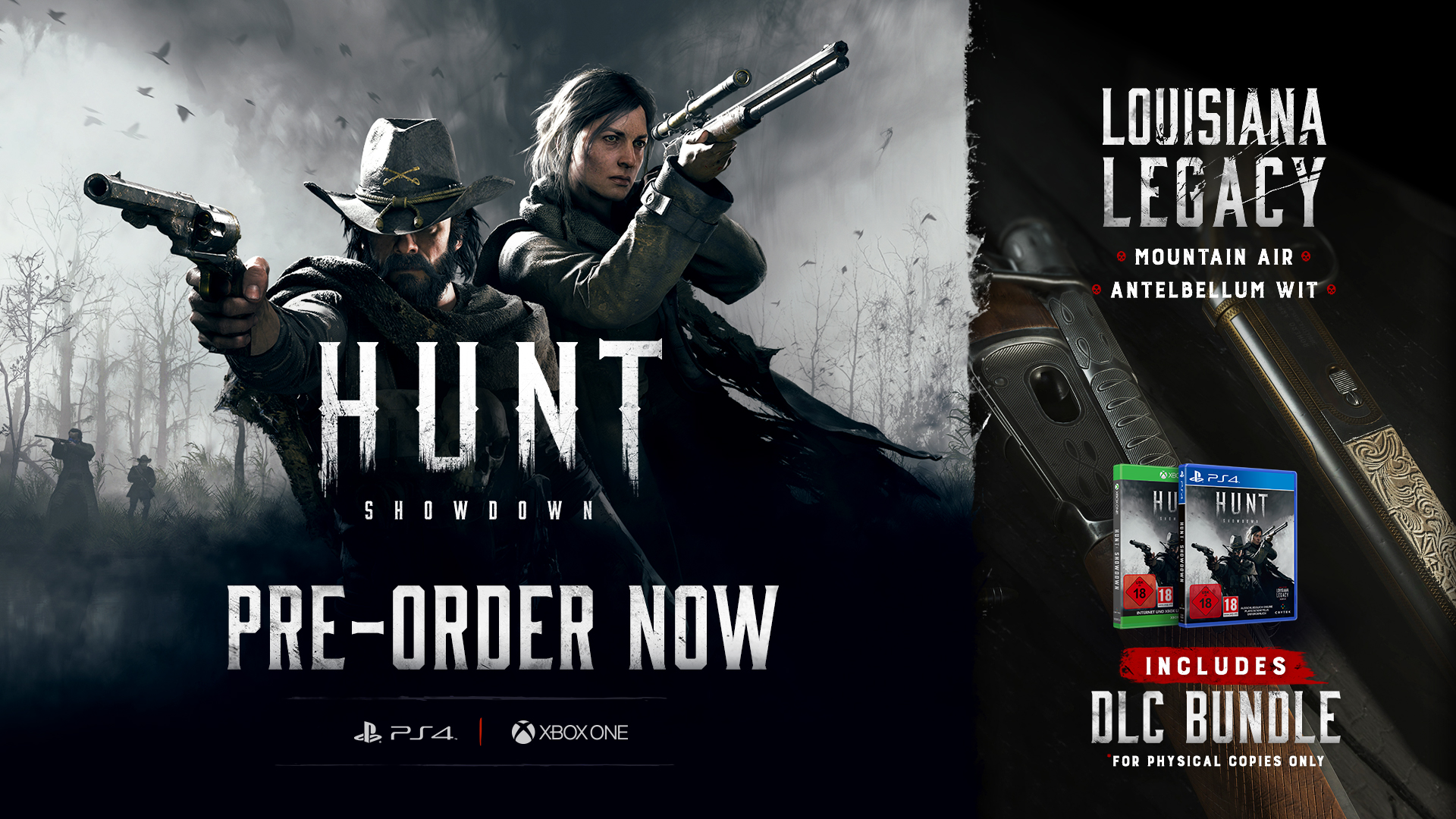 Hunt: Showdown on Twitter: "Playstation and Xbox physical pre-orders are now available, including The Louisiana Legacy bonus DLC. your copy of Hunt now! 😎 https://t.co/vuFzBlASG7" / Twitter