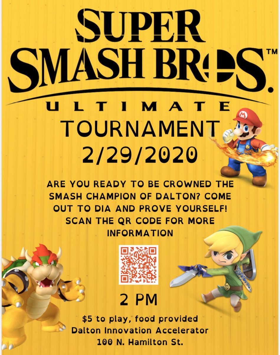 pitchdia's tweet photo. Hey nerds! Use our QR code and sign up today for our Super Smash Bros. Ultimate Tournament 🎮🏆 https://t.co/W6oALWKWmT