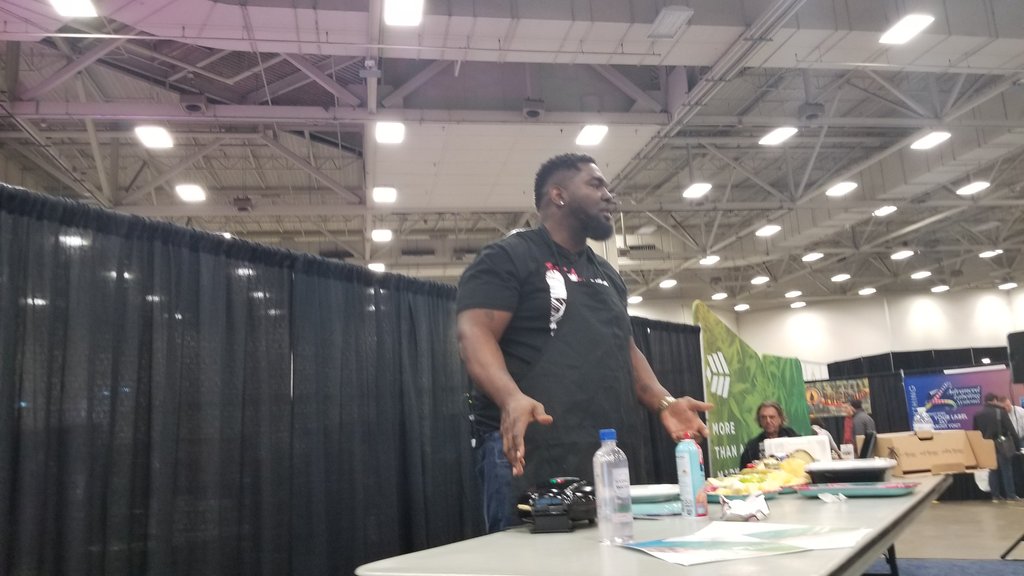 Tequila Jones, a black chef, demonstrates a simple infused cooking demo.