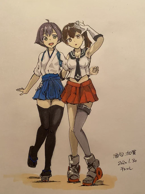 アンケートが2人同率だったので、2人描きました?
衣装取っ替えっこで
#艦これ版深夜の真剣お絵描き60分一本勝負
#艦これ版真剣お絵描き60分一本勝負_20200130 