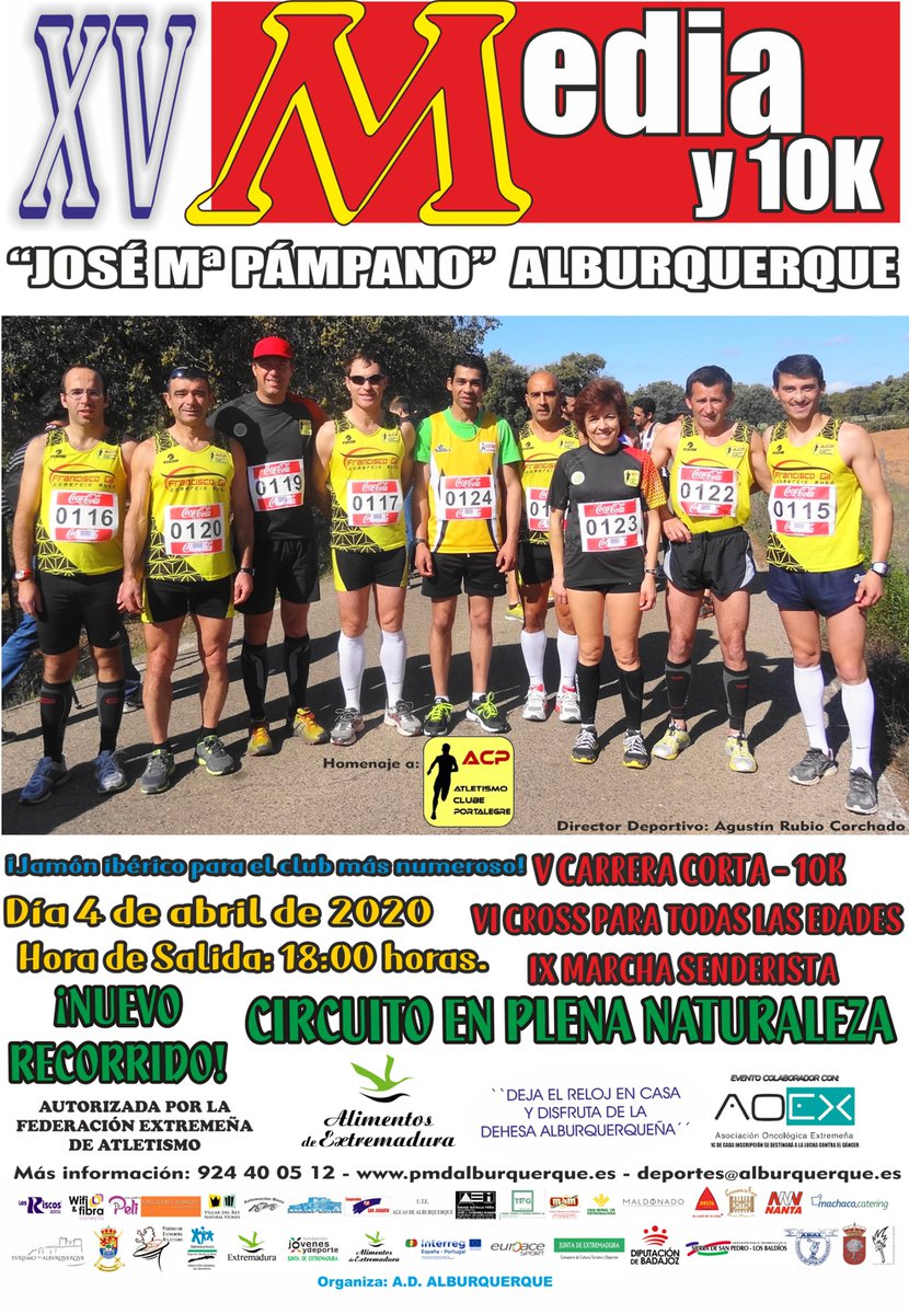PmdAlburquerque's tweet photo. Presentamos cartel y díptico informativo de la XV Media y 10K 'José Mª Pámpano' de Alburquerque. ¡Nuevo recorrido! Las inscripciones estarán abiertas a partir del sábado 1 de febrero en https://t.co/ZnnZSlEgkw @DXTextremadura @AlimentosdeExtr @FedExtAtletismo https://t.co/Dm1M2xC5Jw