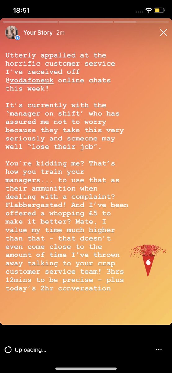 coxacorn's tweet photo. @VodafoneUK Utterly appalled at the horrific customer service I’ve received off your online chats this week! https://t.co/pmYTilnTQX