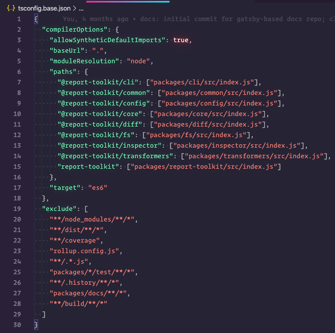 screenshot of a tsconfig.json file