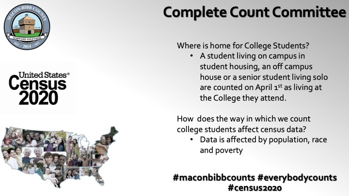 MaconBibbCounty's tweet photo. It's important for college students to fill out their #census2020 forms where they are living, which is why our local colleges and universities are part of our Complete Count Committee. https://t.co/LqnpAxlOJh