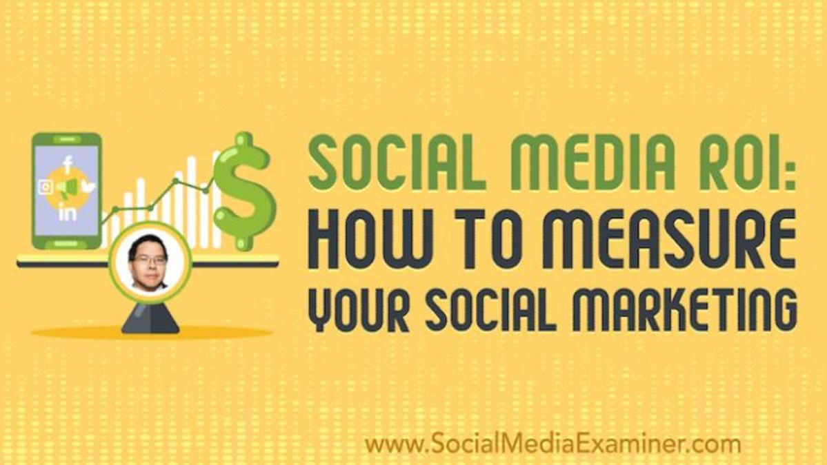 yellow background with an image of a scale on the left side and social media roi: how to measure your social media marketing on the right side