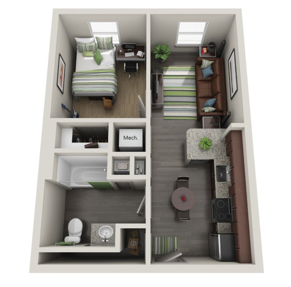 The one bedroom layout is one of our two floor plans!