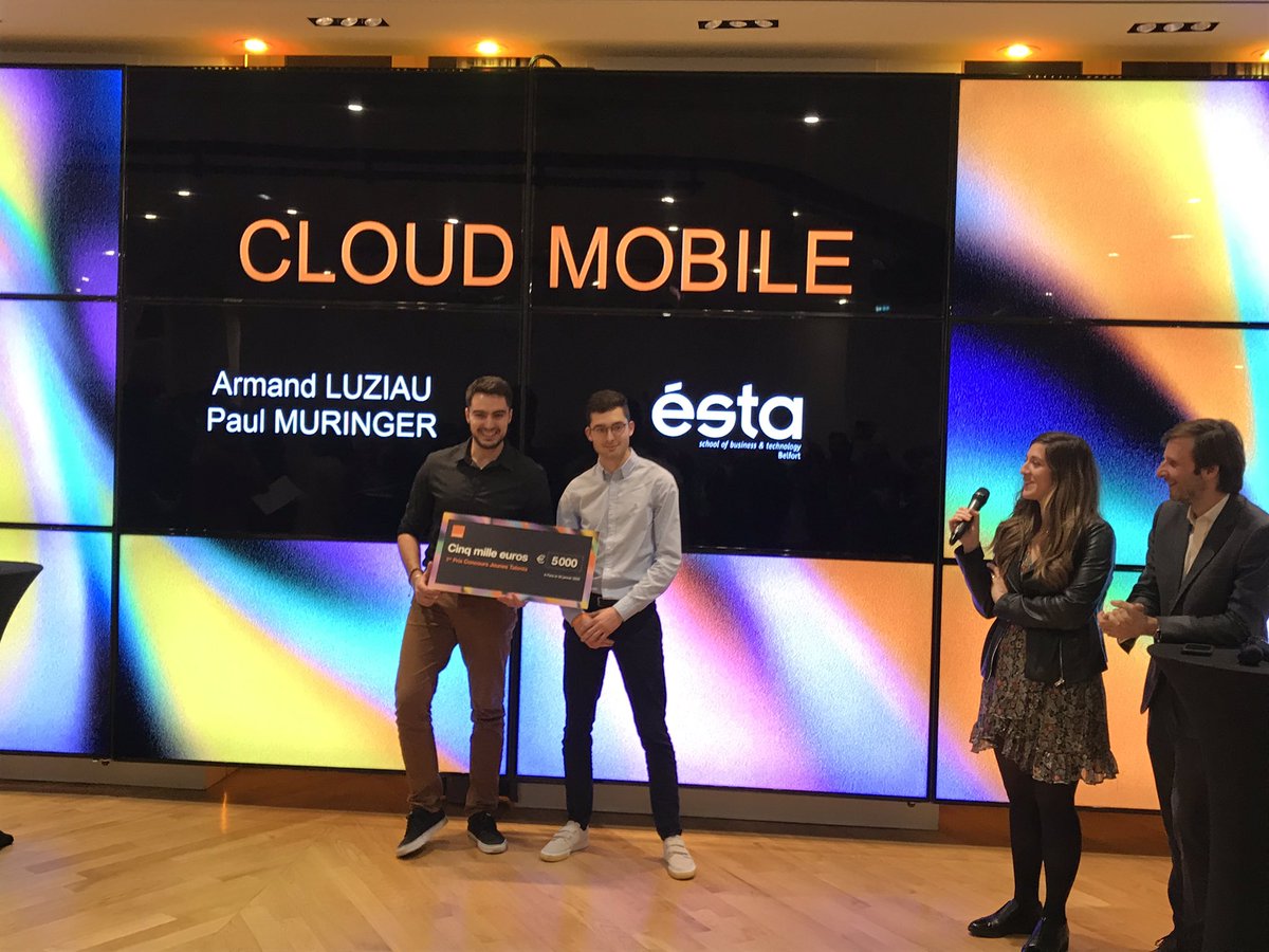 STEINERDAVID's tweet photo. [ Inventez le futur avec la #5G ] @orange

🏆1er Prix  #CloudMobile  (@esta_school )propose d’allier un forfait opérateur à un 📲 dématérialisé aux capacités réduites qui permettent de capter la #5G. 

Plus d’infos 👉🏼 https://t.co/9M7LJkjDio

#concoursjeunestalents https://t.co/jHFpSH0nBi