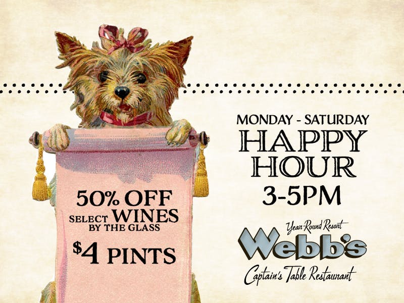 WebbsDining's tweet image. Warm up for the weekend at Webb&apos;s - HAPPY HOUR from 3-5pm! Enjoy 50% OFF select wines by the glass and $4 Pints. (Monday - Saturday from 3-5pm!)